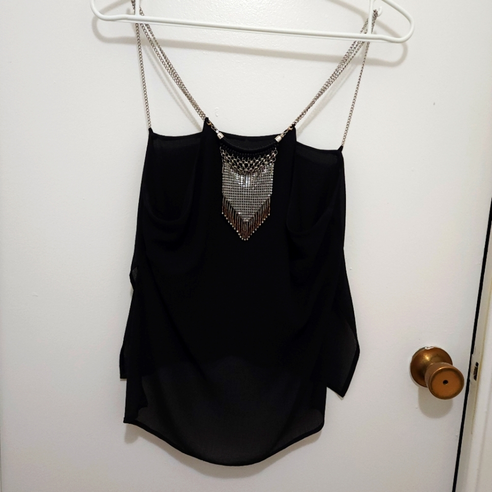 NWOT  BLACK CAMI BLOUSE METAL STRAPS & REMOVABLE NECKLACE BY H & M ~ SIZE SMALL
